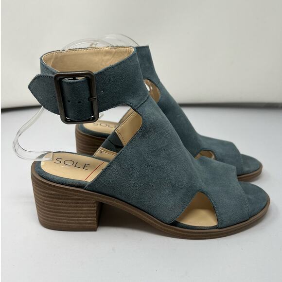 Sole Society Shoes - Sole Society Tally Sandals Blue Suede Cutout Peep Toe Ankle Buckle Closure 8M